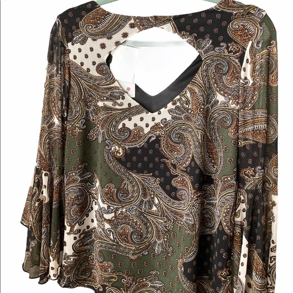 Paisely Brown Bell Sleeves Top Fits Small To Medium BNWT - Picture 2 of 6